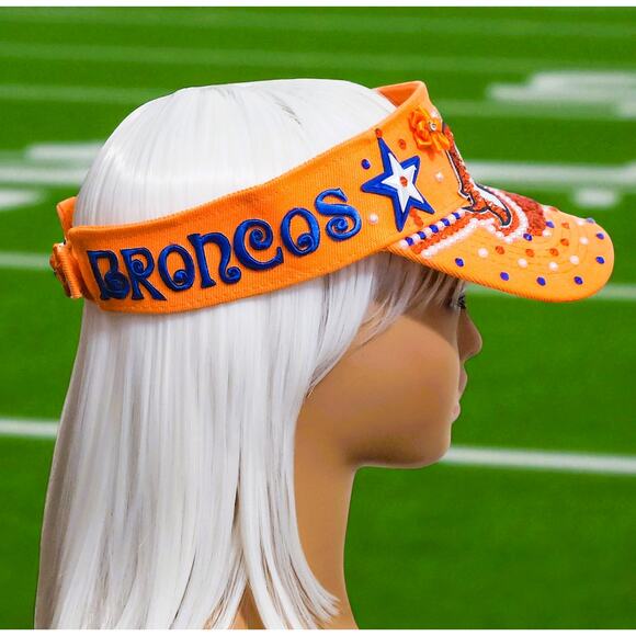 Visor Hat "Denver Broncos" Custom Made Orange and Blue Visor Cap - Picture 4 of 6